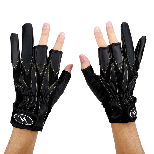1 par de guantes de pesca al aire libre, transpirables, resistentes al desgaste, 3 medio dedo, accesorio (negro)