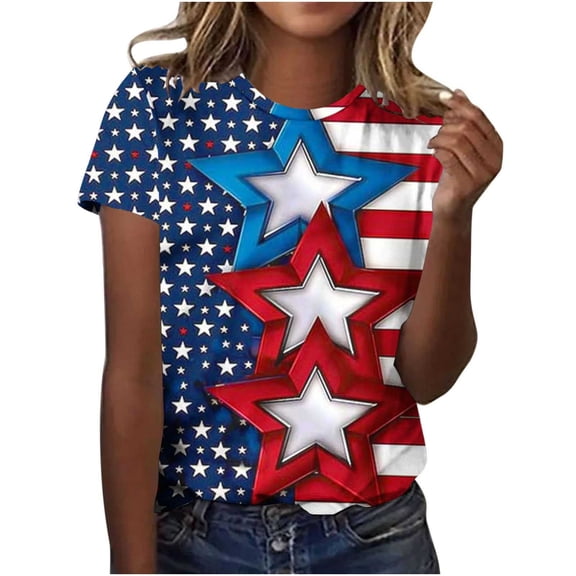 Cavosen Going out Tops for Women Short Sleeve Crew Neck Dressy Patriotic Tee 250 Years Red White and Blue Graphic Shirt Summer Basic Tops