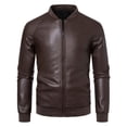 thumbnail image 4 of Men's Motorcycle PU Leather Jacket, Youth Casual Stand Collar Coat, Stylish Outerwear for Everyday Wear, Trendy Fashionable Design, 4 of 16
