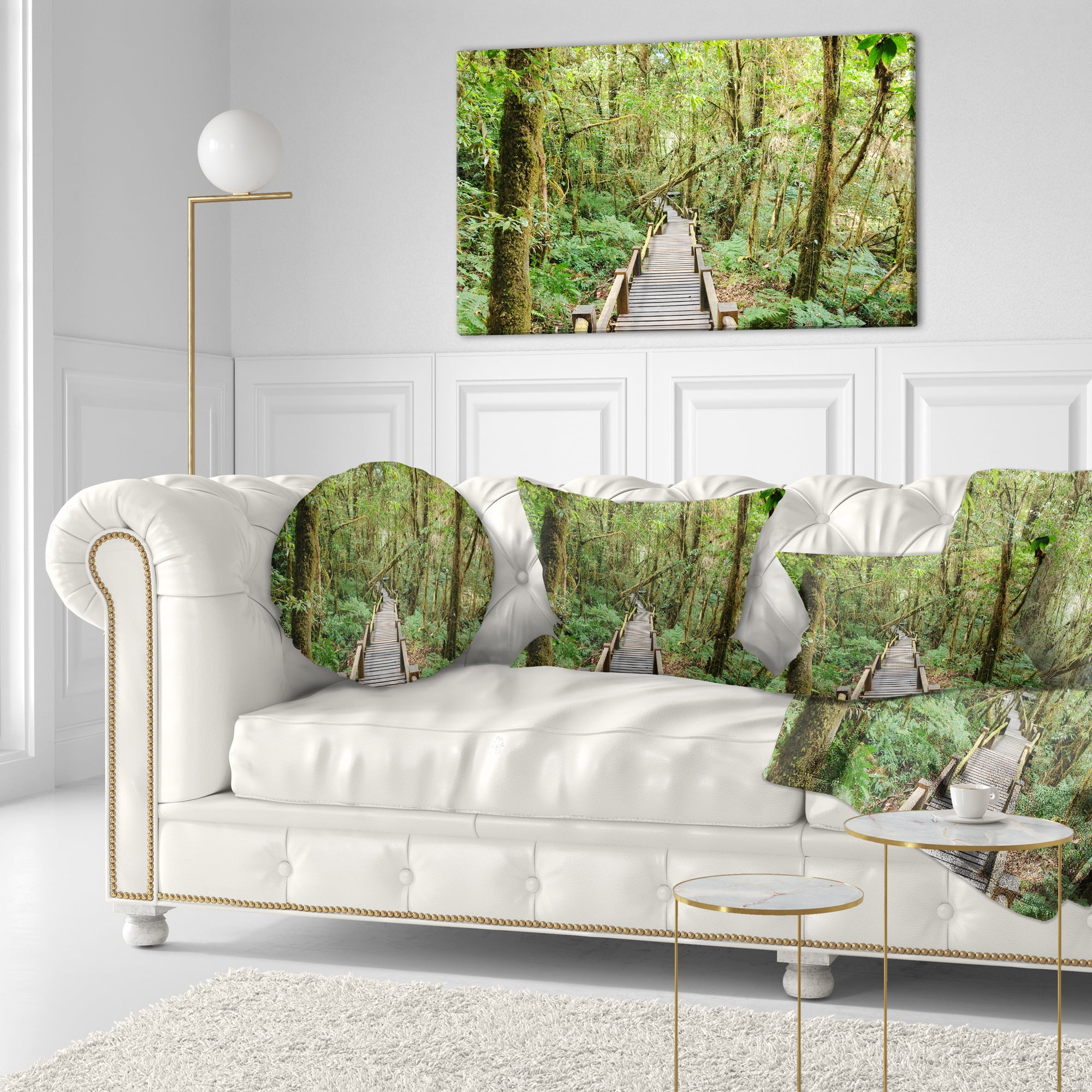 Designart Walk Way in Deep Forest - Landscape Photo Throw Pillow - 12x20