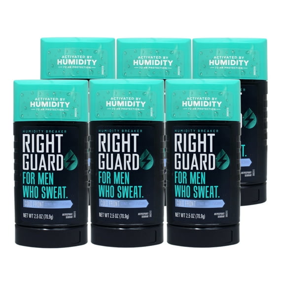 6 Pack - Right Guard Humidity Breaker Antiperspirant & Deodorant for Men, Invisible Solid, 72HR Odor Control, Cold Front Scent, 2.5 OZ