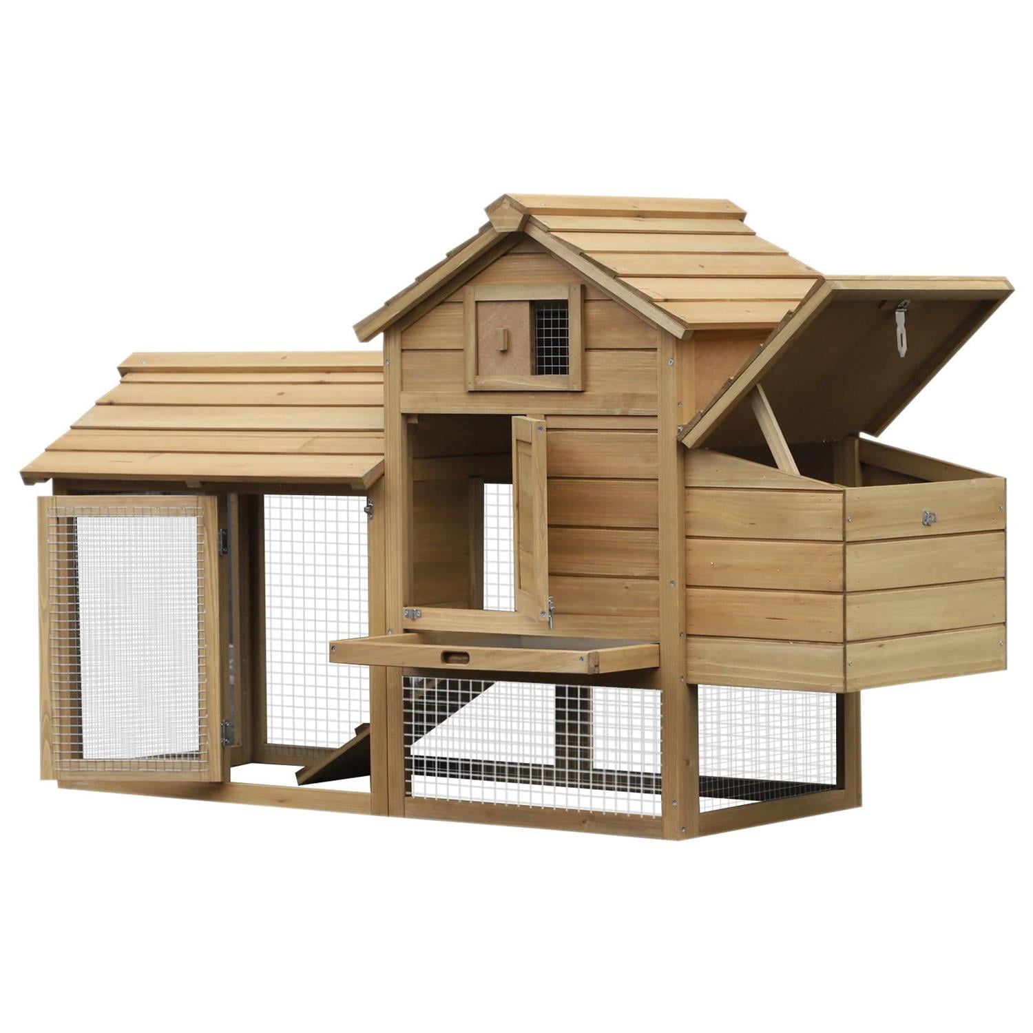 Pefilos 59" Outdoor Wooden Chicken Coop with Nesting Box, Runs, Farm Hen House 2-4 Hens, Weatherproof Pet House for Rabbits, Poultry, Beige