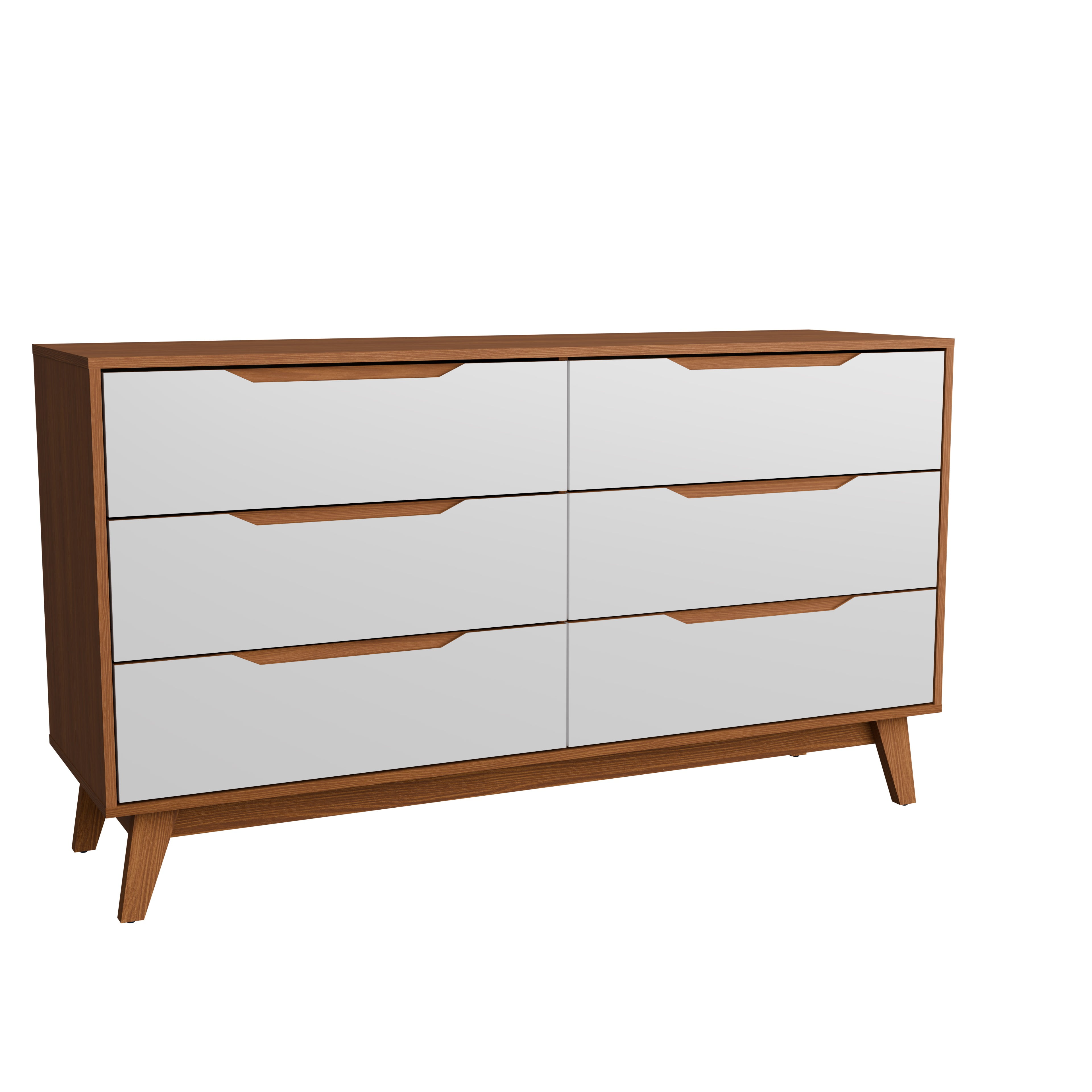Kappesberg Rio 6-Drawer Dresser with Built-in Handles and Telescopic Slides - Golden Oak/White - for Adults and Teens