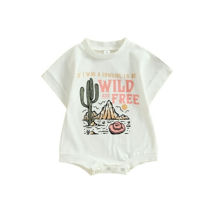 

Western Baby Girl Clothes Short Sleeve Romper Letter Cactus Cowgirl Bodysuit Jumpsuit Summer Outfit