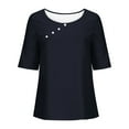 thumbnail image 5 of Frostluinai Women's Linen T Shirts Short Sleeve Lounge Shirts Crew Neck Asymmetrical Button Tops Plus Size Solid Blouses Loose Fit Tshirts, 5 of 5