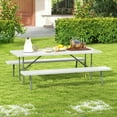 thumbnail image 3 of YYAo Folding Picnic Table Set with Metal Frame and All-Weather HDPE Tabletop Umbrella Hole-Gray, 3 of 11