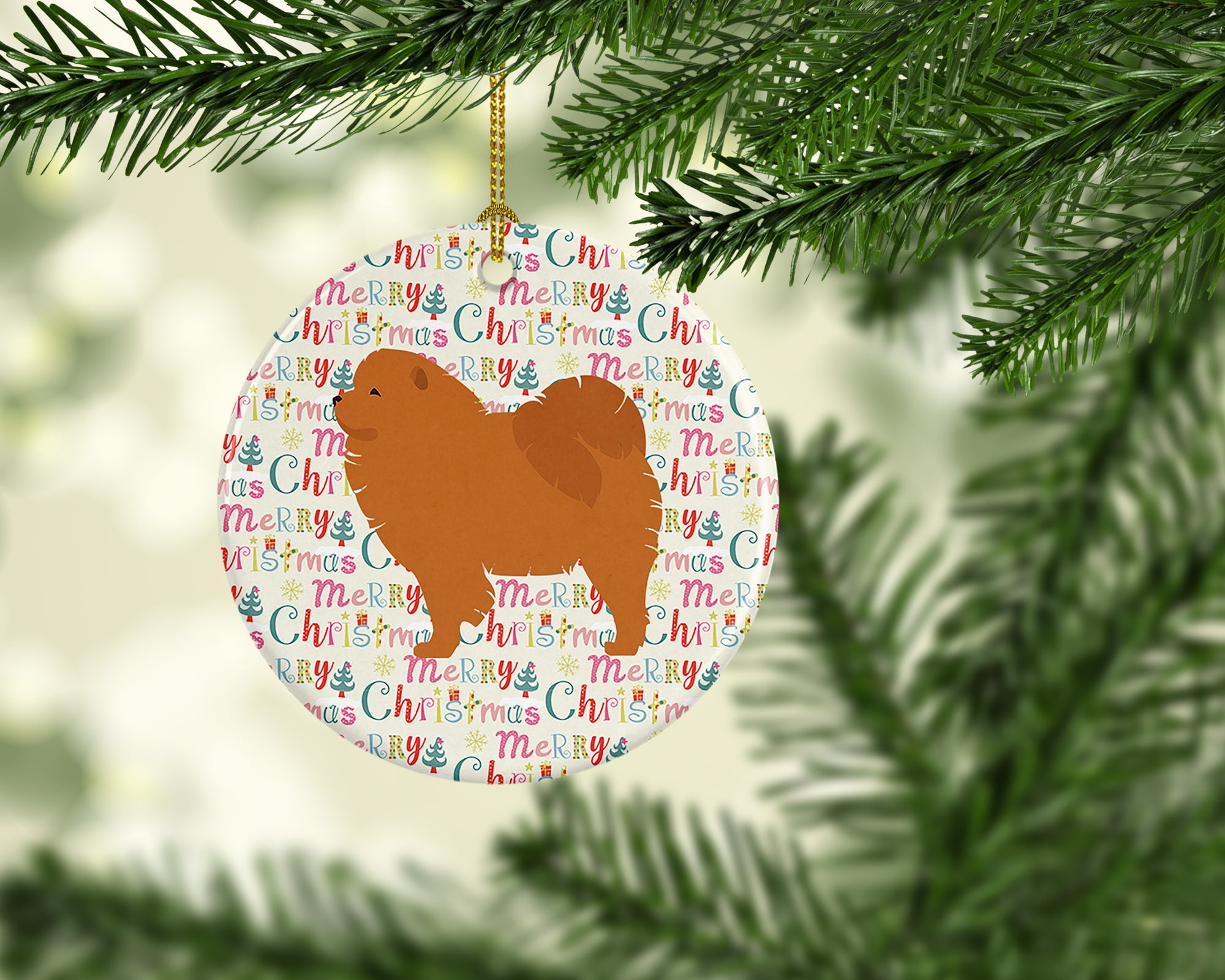 Chow Chow Merry Christmas Ceramic Ornament 2.8 in x 2.8 in