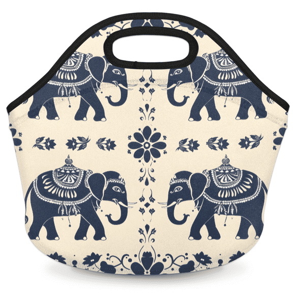 Herdesigns Elephant Neoprene Lunch Bag, Animal Print Insulated Lunch Box for Women Men Washable Lunch Tote Soft Lunch Container With Zipper for Work Picnic Travel