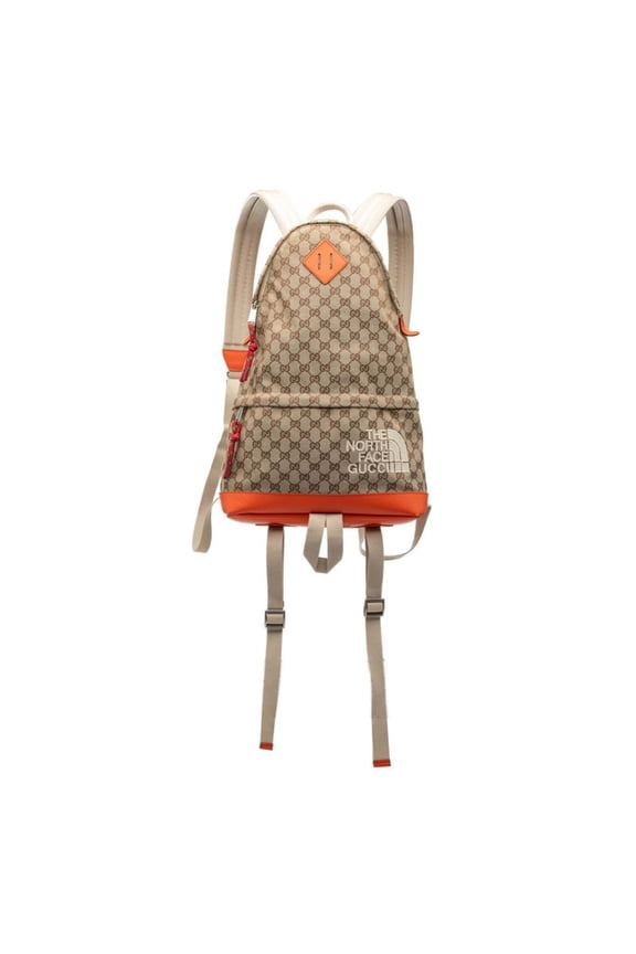 Pre-Owned Gucci x The North Face GG Canvas Backpack Daypack 650288 Beige Orange Leather Women's...