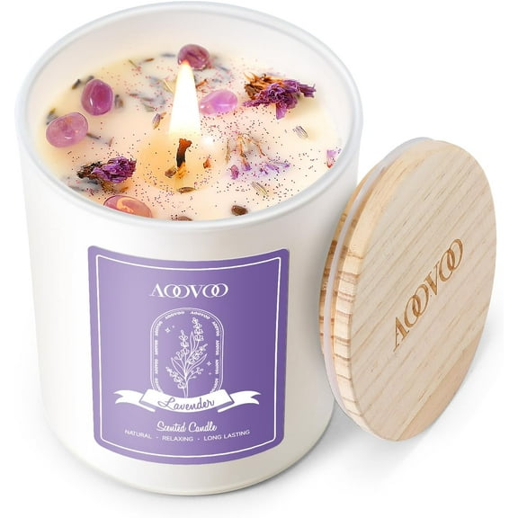 Lavender Scented for Women - Aromatherapy Candle with Crystals Inside, 7oz Soy for Home Scented, Birthday Gifts Mothers Day Candle for Women Mom