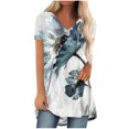 thumbnail image 2 of Womens Plus Size Tops,Womens Blouses,Women's Fashion Casual V-Neck Flower Loose Painting Short Sleeve T-Shirt Top Blouse Shirt, 2 of 5