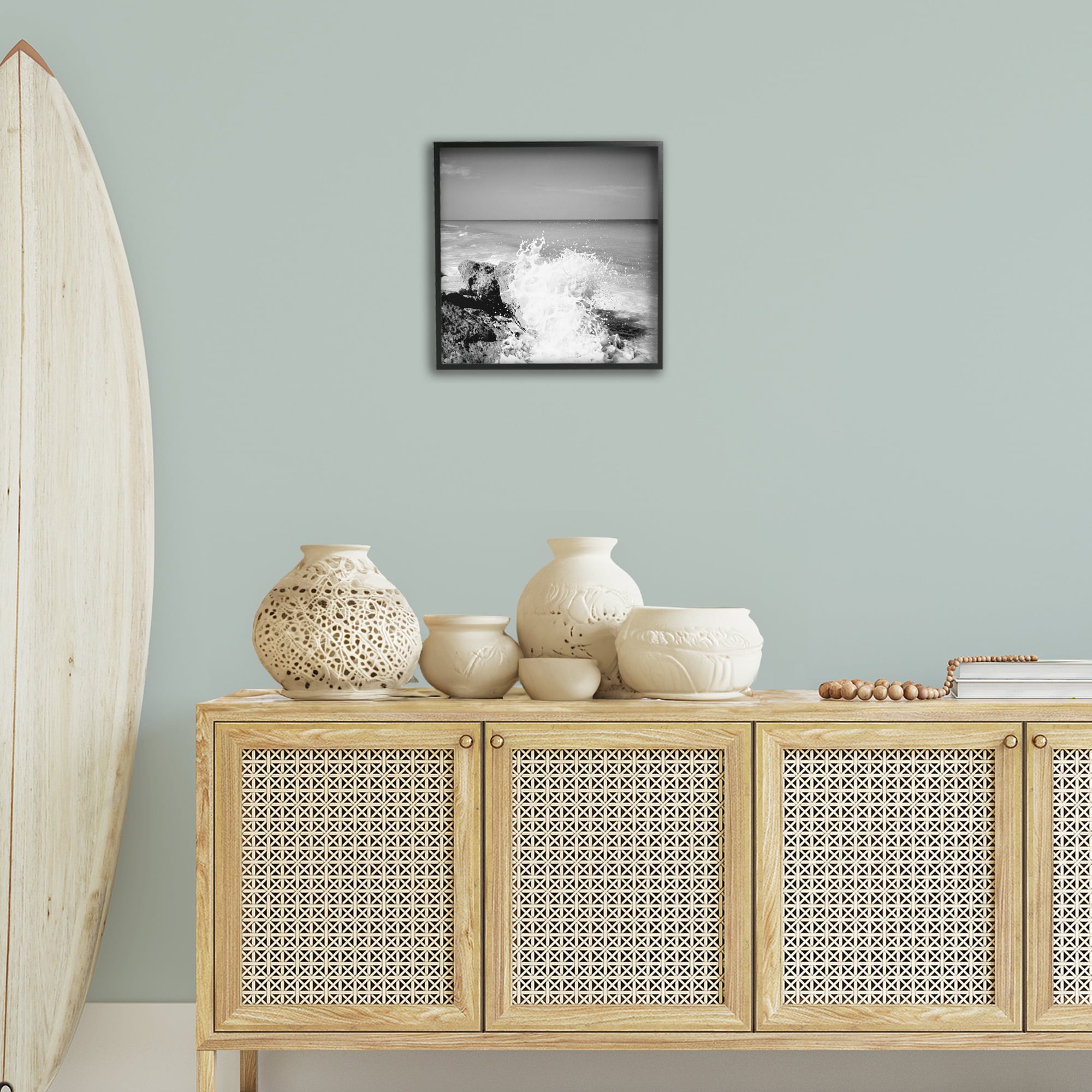 Stupell Industries Splashing Rough Waters Coastal Photography Black Framed Art Print Wall Art, 17 x 17