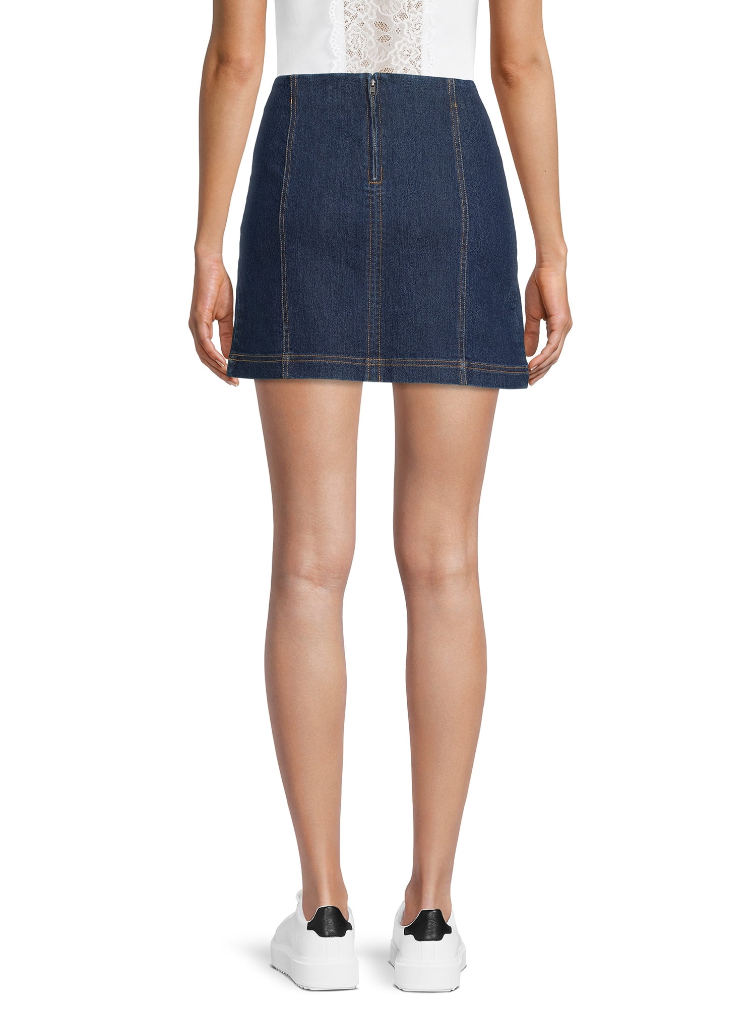 No Boundaries Juniors Seamed A-Line Mini Denim Skirt, Sizes XS-XXXL