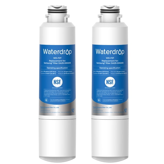 Waterdrop DA29-00020B NSF 53&42 Certified Refrigerator Water Filter, Replacement for Samsung HAF-CIN/EXP, DA29-00020A/B, DA29-00020B-1, RF263BEAESR, RF28HMEDBSR, RS25J500DSR, RF4287HARS, 2 Filters