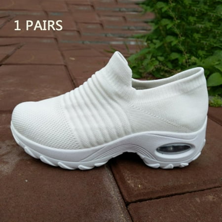 

Clearance! Flying Woven Mesh Casual Old Man Mom Shoes Geometric Plaid Sock Sneakers Female Net Cloth Winter Breathable Lightweight