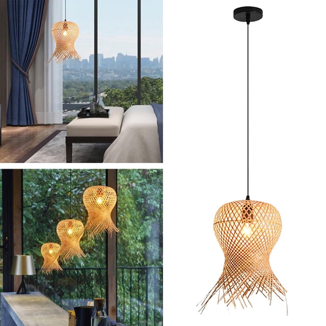 Lámpara colgante creativa que luces Bar tejado natural Iluminación de tejado retro E27 de mimbre tejida de bambú para decoración de Yinane Luces colgantes