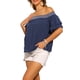 thumbnail image 4 of INSPIRAR CHIC Blusas de Verano Boho Casual para Mujeres con Hombros Descubiertos y Mangas con Volantes XL Azul Oscuro, 4 of 6