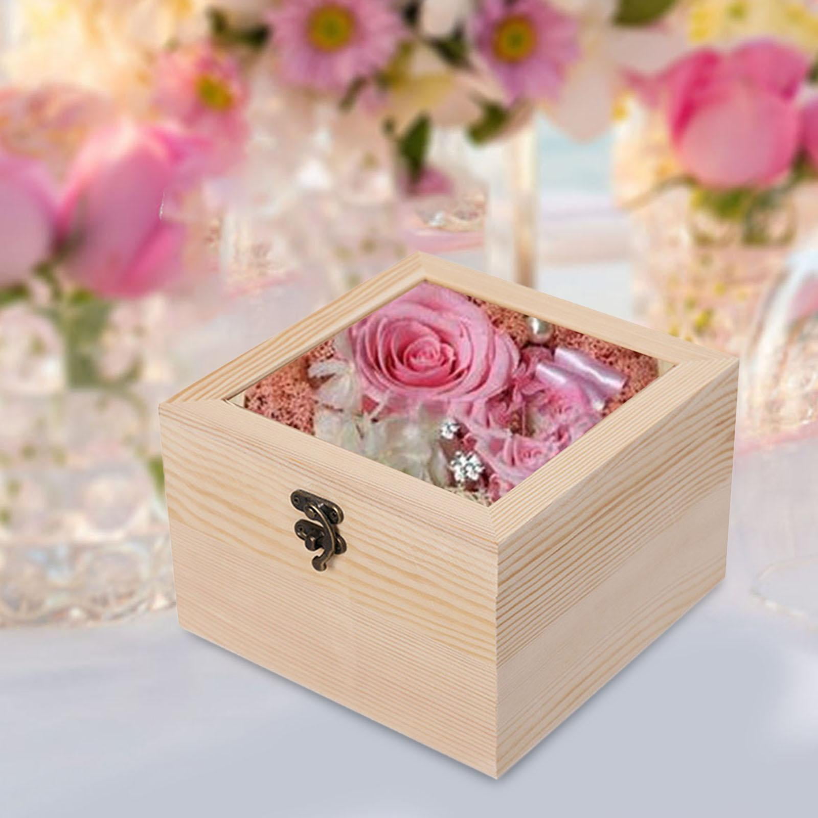 Wooden Box Jewelry Display Case Unfinished Storage Gift Box with Hinged