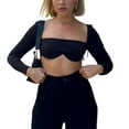 thumbnail image 6 of Douhoow Women's Rib Knit Crop Tops Long Sleeve Square Neck Solid Color Stretchy Super Short T-Shirt, 6 of 9