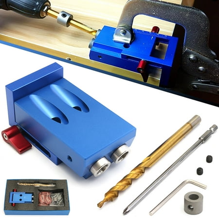 Blue Aluminum Pocket Hole Drill Jig Kit With Step Drilling Bit Woodworking Cutter
