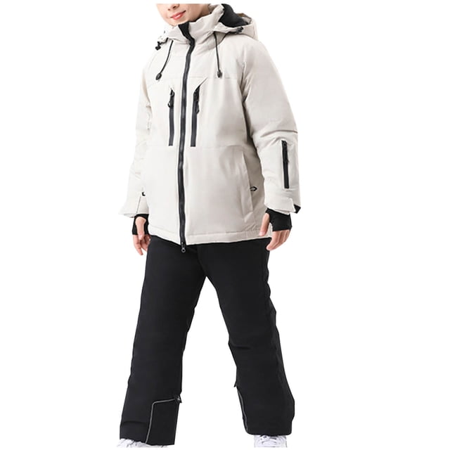 4-16 Years Kid's Solid Color Girls Boys Ski Suit Windproof Warm Solid Color Skiing Set Black