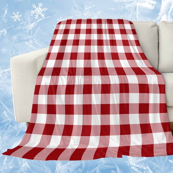 Farmhouse Buffalo Plaid Cooling Blanket, Lightweight Breathable Summer Throw Blanket with Double Sided Cold Effect, Red White Checkered Picnic Beach Blankets Bed Sheet for Hot Sleepers 60"x80"