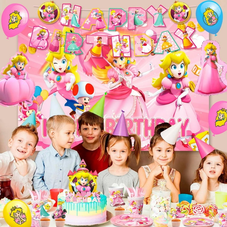 Super Mario Princess Peach Birthday Party Supplies, 122pcs Princess Peach  Party Decorations & Tableware Set Including Princess Peach Cake Topper