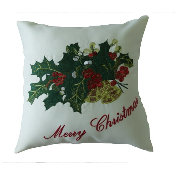 Decorative Throw Pillow, Embroidered Merry Christmas With Applique Design