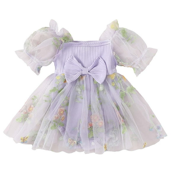 TBWNWG Onesies 0-3 Months Unisex,toddler Girls' Fairy Princess Jumpsuit with Floral Embroidery Mesh Patchwork for Party & Photo for 0-3 Months