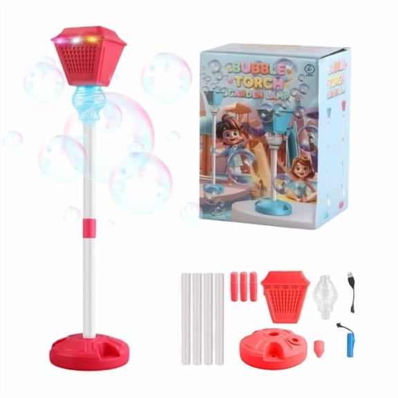 Bubble Torch Garden Lamp with Lights And Music,Bubble machine Stand,Standing Tiki Torchs Bubbles Machine with Lights,Rechargeable Outdoor Torch Bubbles Machine