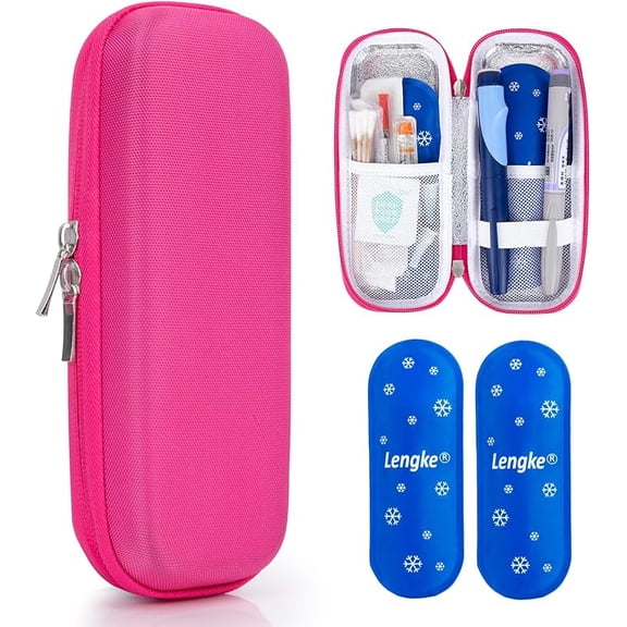 SUNMON Insulin Cooler Travel Case TSA Approved - Medicine Cooler for Peptide/Zepbound & Mounjaro Pen, Refrigerated Diabetes Supplies Organizer with 2 Ice Pack (Pink)