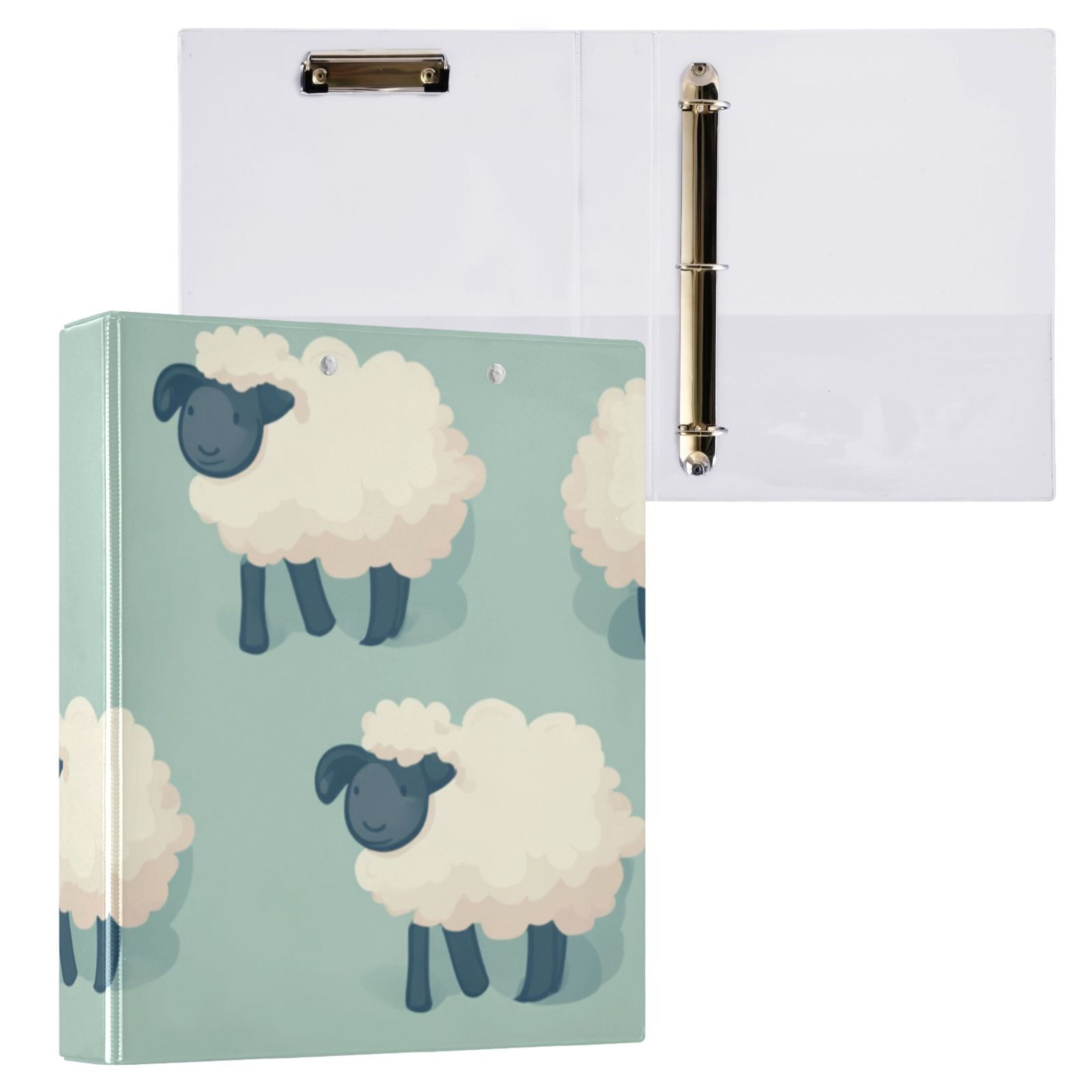 Cute Sheeps 3 Ring Binders 1.5 inch Hardcover File Folders with Interior Pockets A4 Size Organizer for School Office Hospital