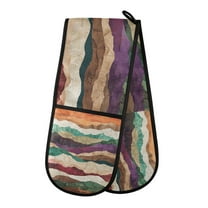 Yayeee Double Oven Mitt Kitchen Heat Resistant Baking 35" x7" Quilted Glove, Artistic Desert Waves