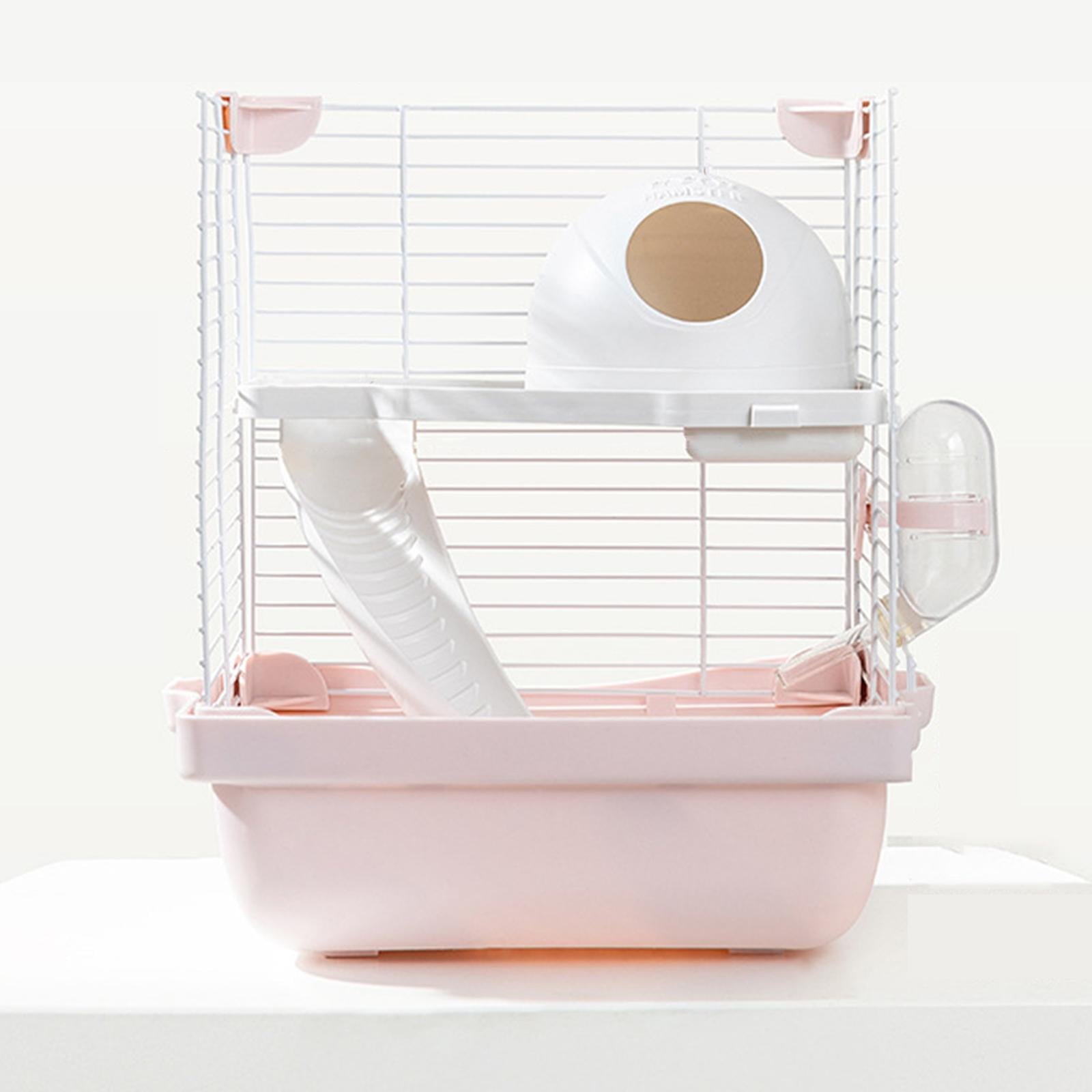 Bothyi 2 Layers Hamster Habitats Cage Detachable Bottom Tray Versatile 7.4x9x11inch Pink