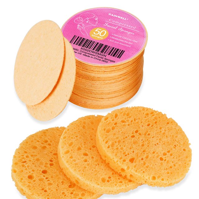 Esponjas faciales GAINWELL de celulosa 100% natural, 50 unidades