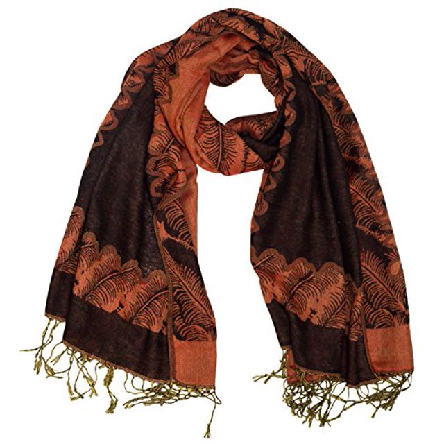 Peach Couture Châle Jacquard Réversible Ravissant pour Femmes Pashmina (Noir/orange)