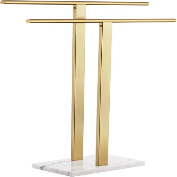 Standing Towel Rack for Bathroom Floor 2-Tier Towel Holder Free Stand with Heavy Marble Base Thicken Steady Design Gold Stainless Steel