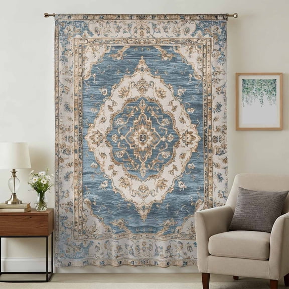 Boho Blue Sheer Curtains 72 Inches Long, Retro Tribal Traditional Distressed Printed Light Filering Curtains, Breathable Simi Curtain Privacy Drapes for Living Room Bedroom Window Treatment