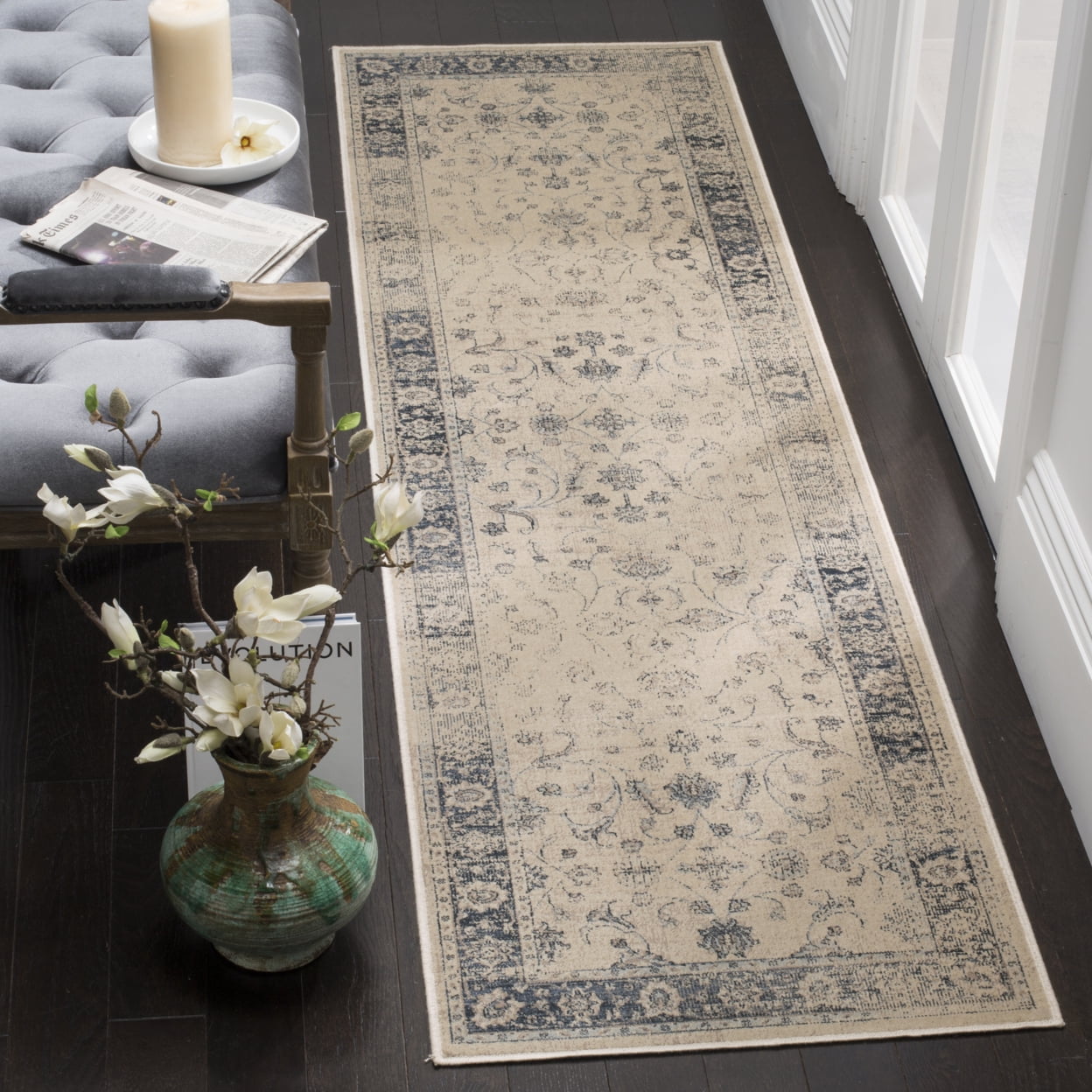 SAFAVIEH Vintage Daven Traditional Area Rug, Stone/Blue, 9' x 12'