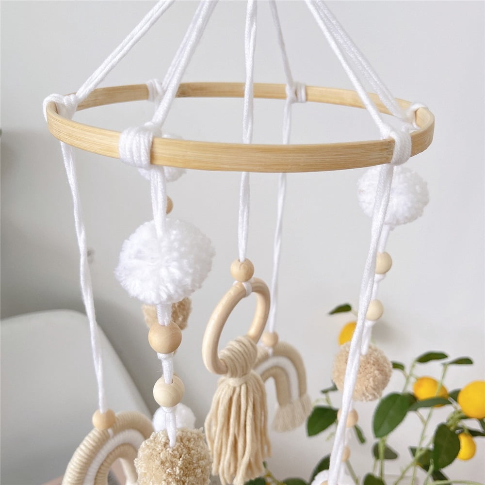 Neutral Boho Rainbow Baby Mobile for Crib Mobile Nursery, Boho Baby Crib Mobile, Natural Crib Mobile for Boys and Girls