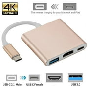 LNKOO USB C to HDMI Adapter, 3 in 1 Multiport USB Type C to 4K HDMI, USB3.0 and USB C Power Delivery Port Converter Compatible with MacBook/Chrome-Book Pixel/Dell XPS13/Sam-sung S10/S10+ and More