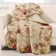 thumbnail image 3 of Global Trends Antique Rose Traditional Floral and Stripe 100% Cotton Throw Quilt, Reversible, 60" x 50", 3 of 7