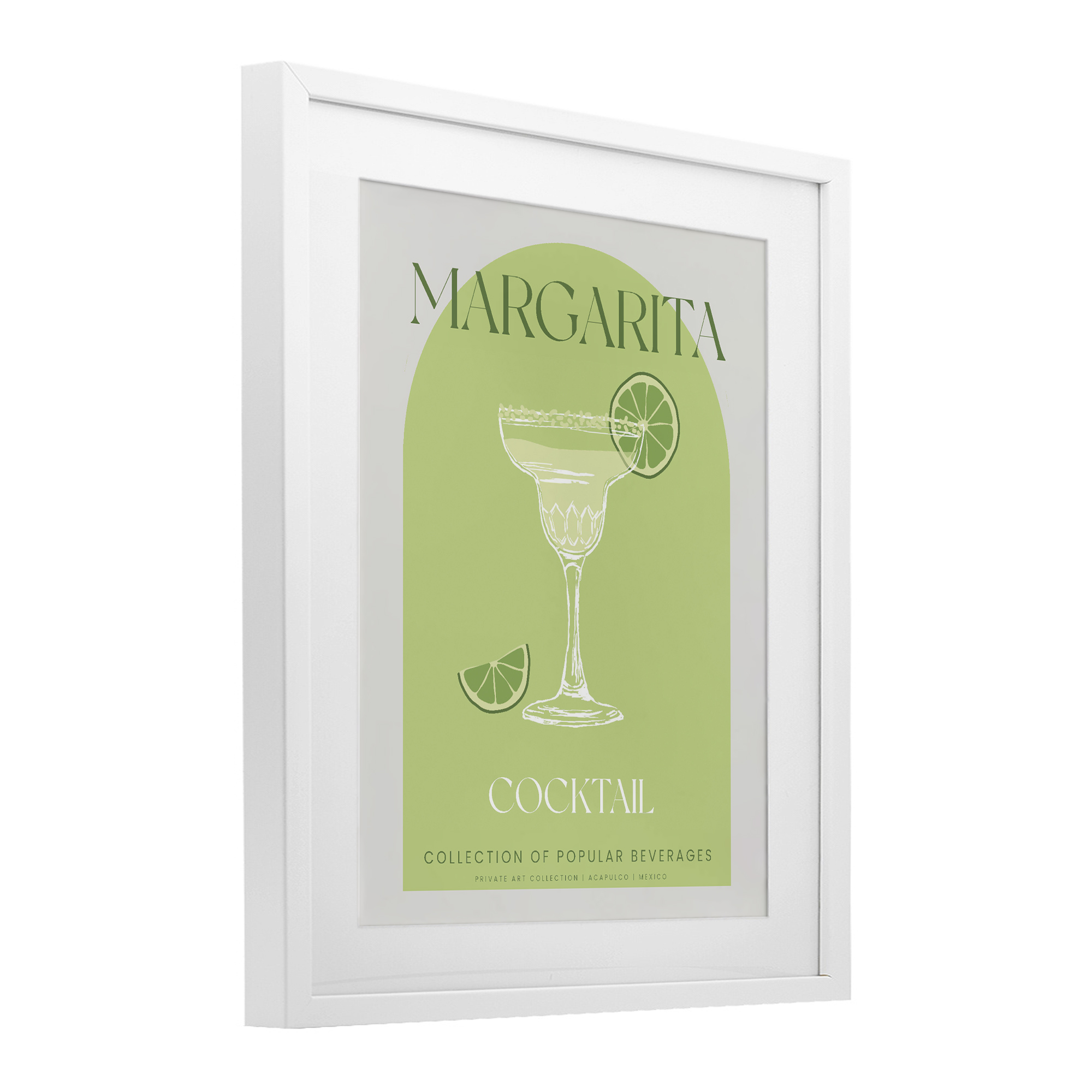 Stylish Retro Margarita White Framed Print Under Glass, design by Lil' Rue