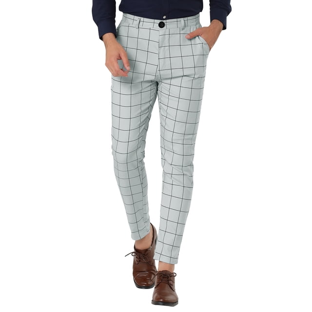 Vestidocuadros pahombre Pantalones de negocioscuadros ajustados con bolsillos Gris Claro L