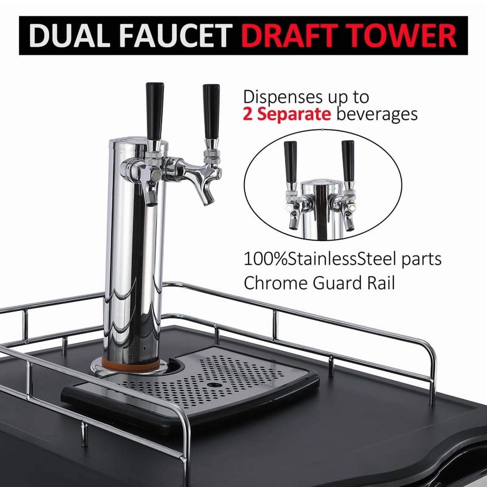 TROPOW 170L Full Size Dual Tap Kegerator - Stainless Steel Draft Beer Keg Dispenser with Drip Tray, CO2 Cylinder and Digital Temperature Control (32°f-50°f)
