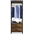 thumbnail image 5 of YSNW Clothing Rack with Drawers - Clothes Stand Dresser - Wood Top, Steel Frame, & Fabric Drawers - Tall Closet Storage Organizer - Garment Rack for Hanging Shirts, Dresses, & Jackets（Rustic）, 5 of 13