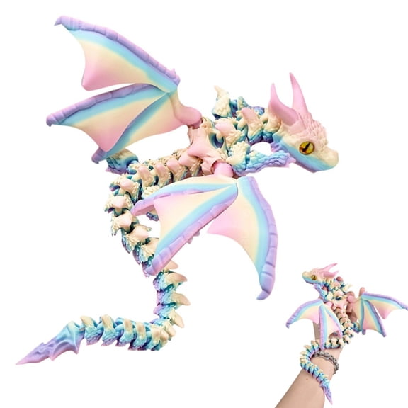 3D Printed Dragon with Wings, 15.3" Fidget Dragon Toys, Flexible Articulated Winged Crystal Dragon Model, Desktop Pet Decor, Dragon Gift for Kids & Adult (Random-Rainbow)