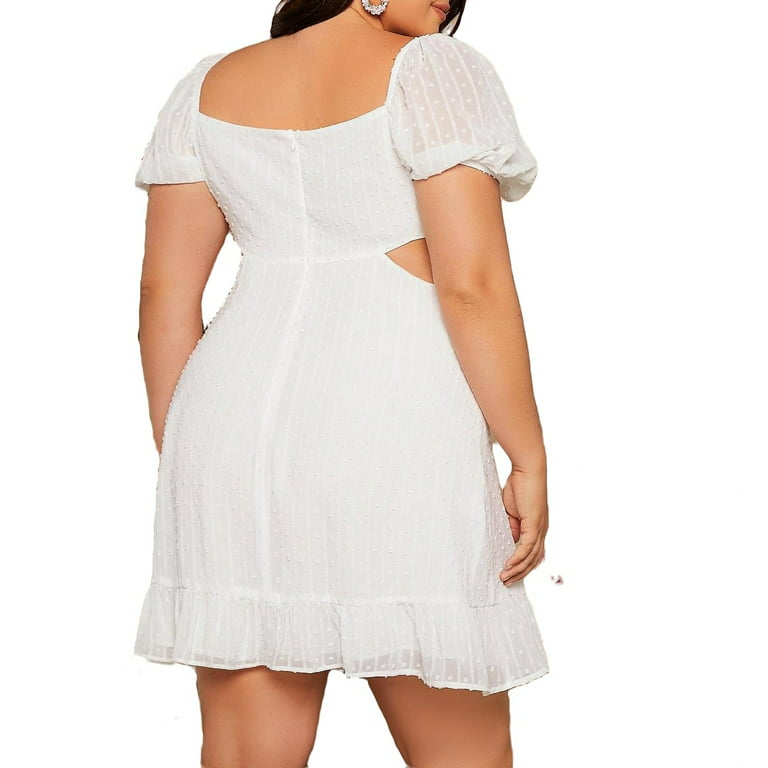 Boho Square Neck A Line Short Sleeve White Plus Dresses (Women's) - Walmart.com