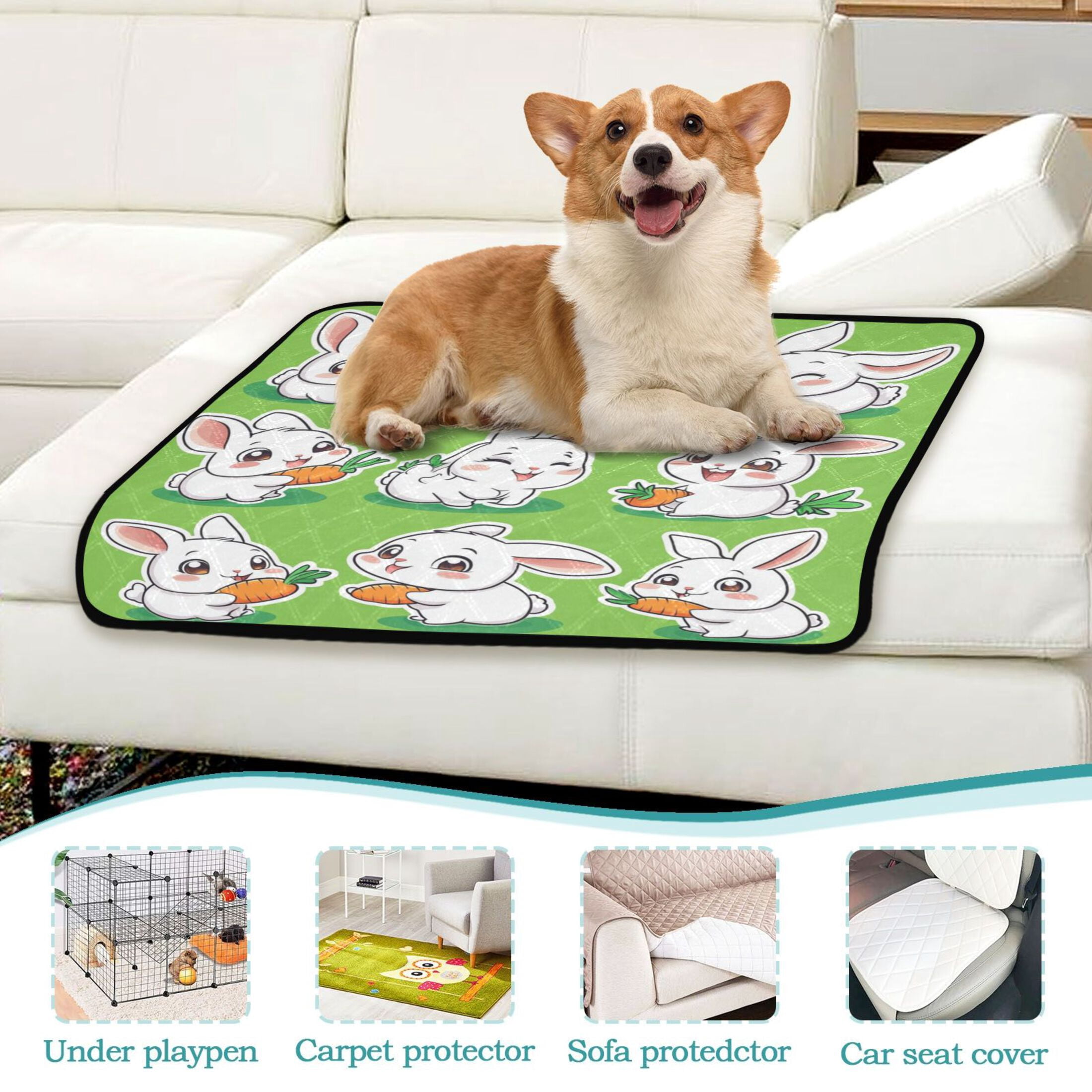 Qxltty Cute White Rabbits Eating Carrots Cat litter Pads Pet Set of 3 Diaper Mats Center Anti-leakage Layer Absorbent Soft and Comfortable