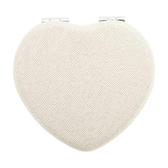 Unique Bargains 1 Pc Heart-shape Makeup Mirror for Travel Vacation Beige PU ABS Glass